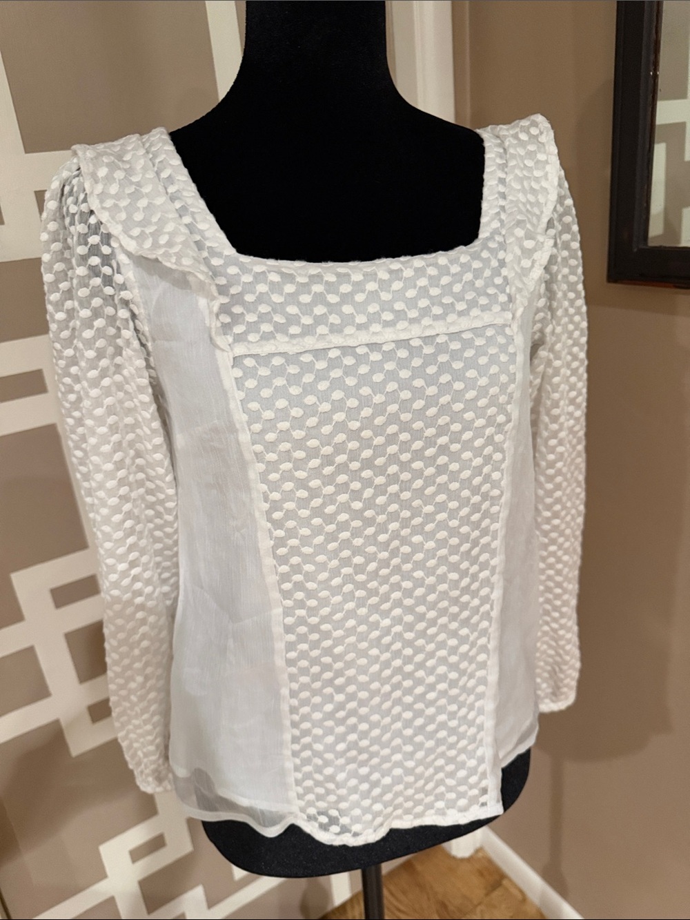 Banana Republic White Square-Neck Swiss Dot Blouse